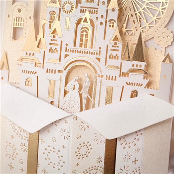 Romantic and foil ivory folded castle wedding invitations LC014_3