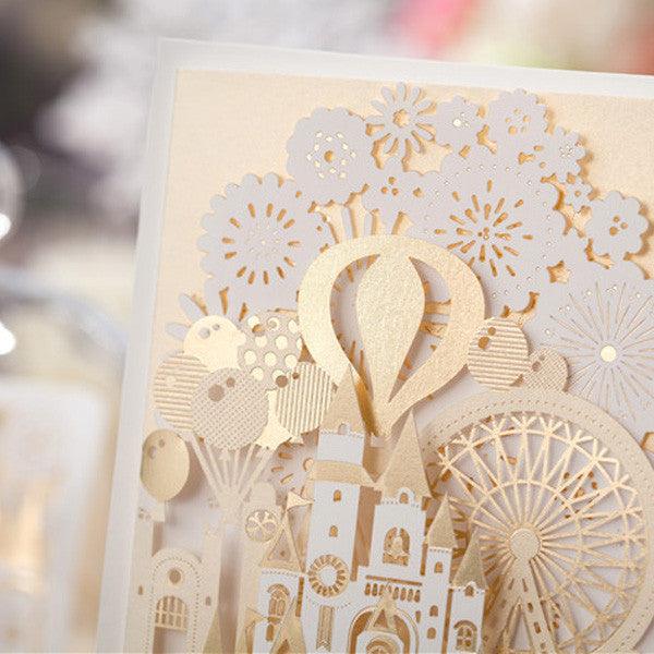 Romantic and foil ivory folded castle wedding invitations LC014_4