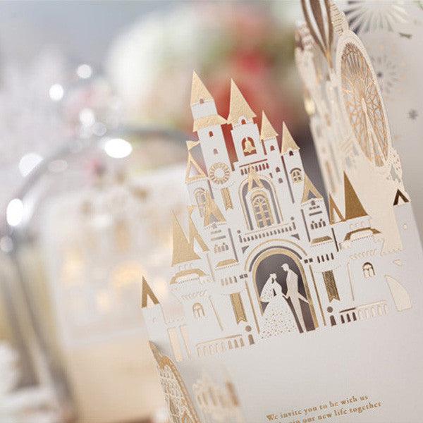 Romantic and foil ivory folded castle wedding invitations LC014_5