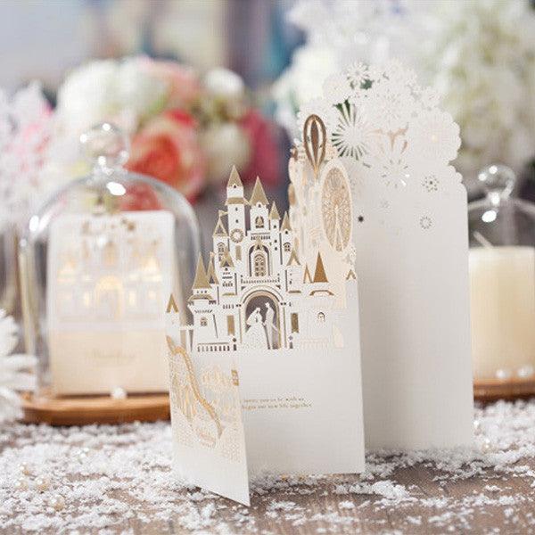 Romantic and foil ivory folded castle wedding invitations LC014_6