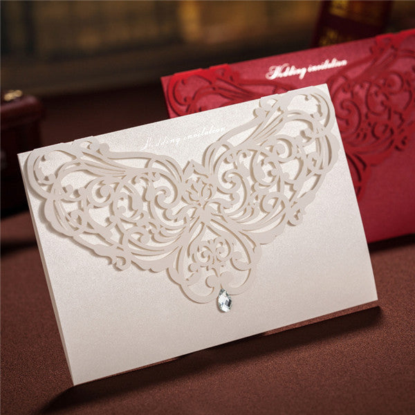 Romantic traditional ivory laser cut wedding invitations LC009_2