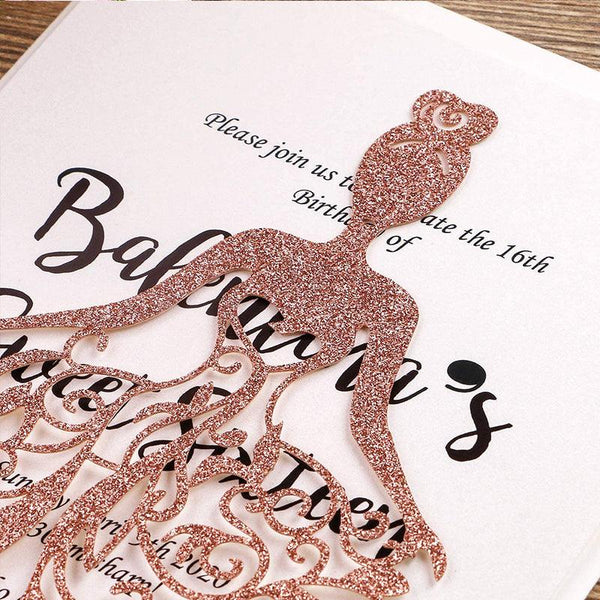 Rose Gold Glitter Laser Cut Crown Wedding Invitations Cards For Birthday Sweet 15 (2)