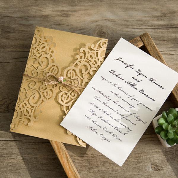 Rustic Kraft Fold Lasercut Invitation with Flower Accents (3)