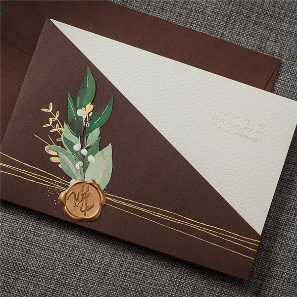 Rustic brown pocket wedding invitations with amazing details LC072 (3)