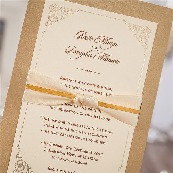 Rustic layered wedding invitations with romantic ribbons LC034_4
