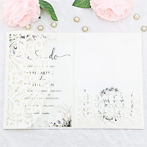 Seal Floral Laser Cut Wedding Invitations with Pockets (7)
