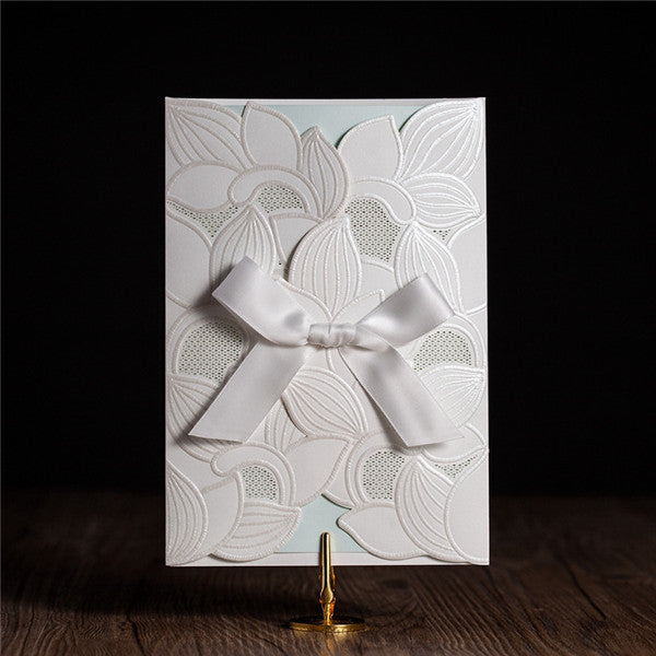 Shiny traditional white folded laser cut wedding invitations LC028_6