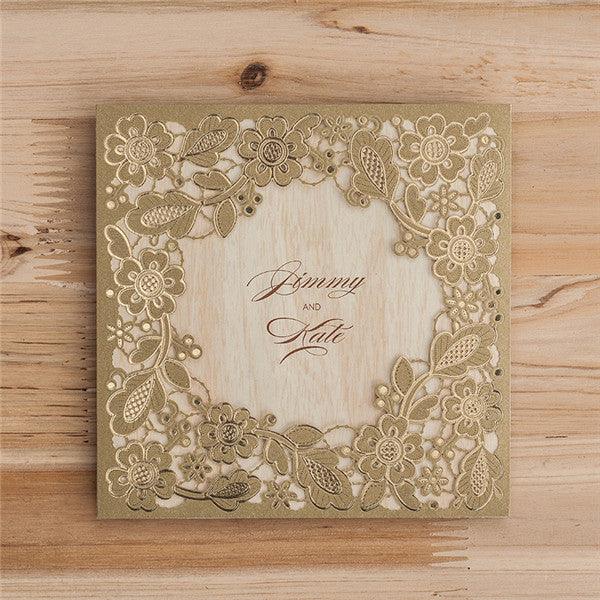 Shiny vintage brown laser cut wedding invitations LC020_1