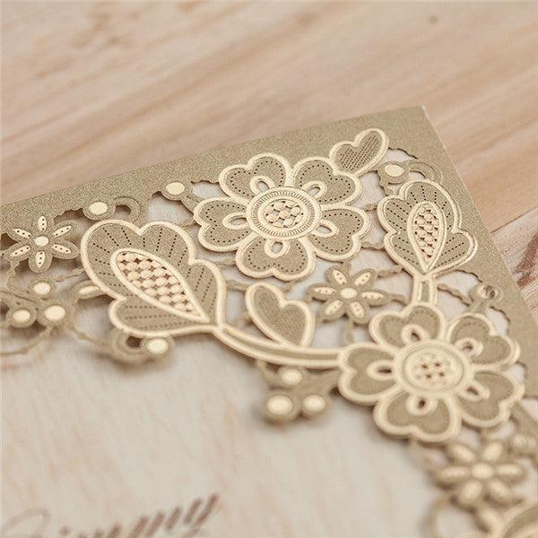 Shiny vintage brown laser cut wedding invitations LC020_2