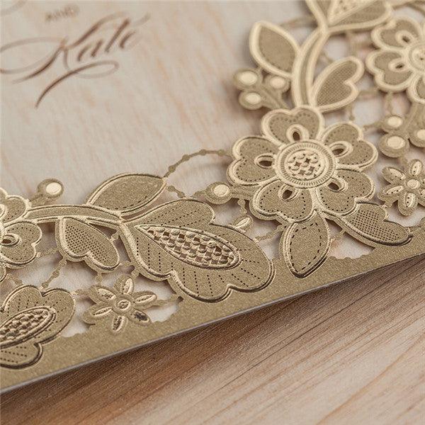 Shiny vintage brown laser cut wedding invitations LC020_3