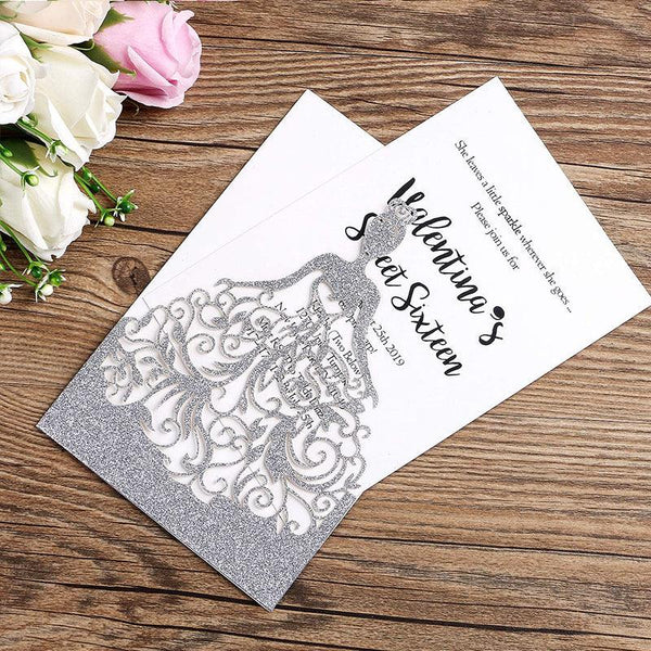 Silver Glitter Laser Cut Crown Wedding Invitations Cards For Birthday Sweet 15 (1)