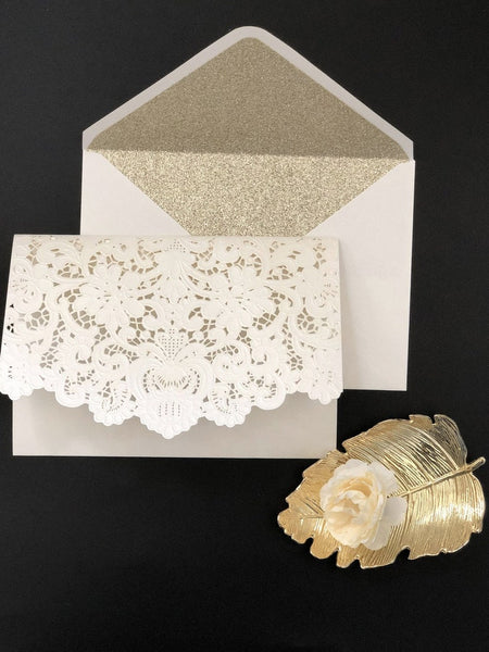 Simple elegant ivory and gold laser cut wedding invitations (1)