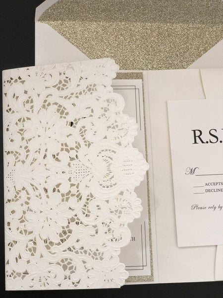 Simple elegant ivory and gold laser cut wedding invitations (3)
