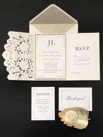 Simple elegant ivory and gold laser cut wedding invitations