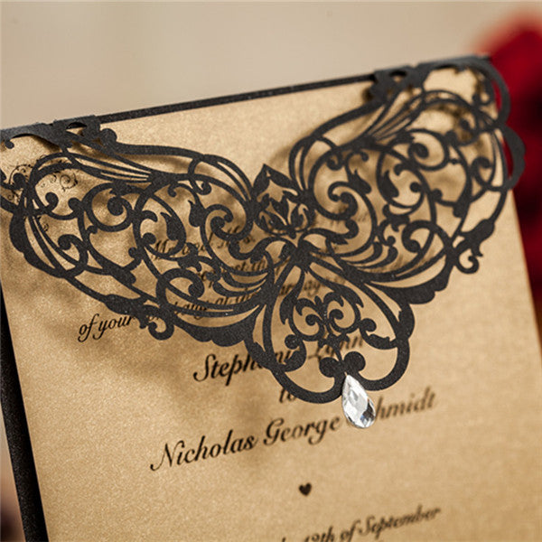 Traditional black and brown laser cut wedding invitations LC024_3