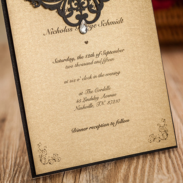 Traditional black and brown laser cut wedding invitations LC024_4