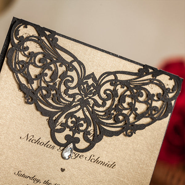 Traditional black and brown laser cut wedding invitations LC024_5