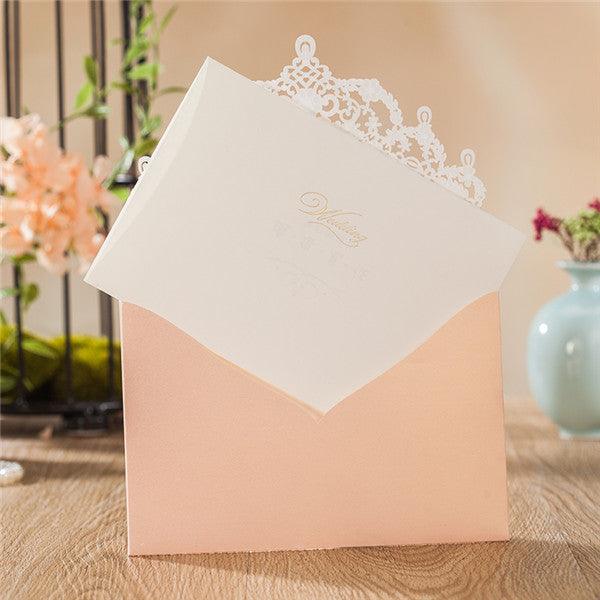 Trendy nude pink laser cut wedding invitations with ins style LC076 (2)