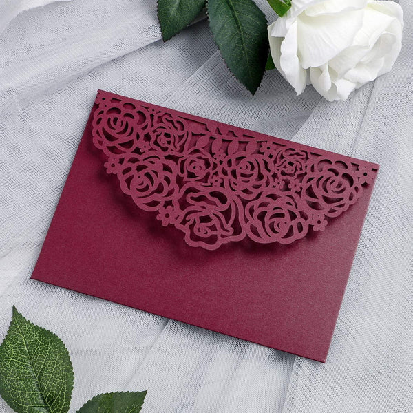 Tri-fold Laser Cut Wedding Invitation with Pocket for Wedding and Bridal Shower (1)