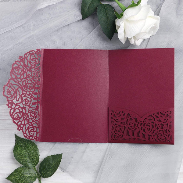 Tri-fold Laser Cut Wedding Invitation with Pocket for Wedding and Bridal Shower (2)