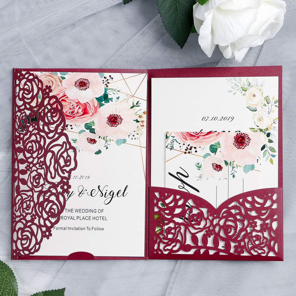 Tri-fold Laser Cut Wedding Invitation with Pocket for Wedding and Bridal Shower (4)