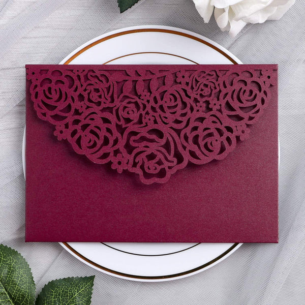 Tri-fold Laser Cut Wedding Invitation with Pocket for Wedding and Bridal Shower