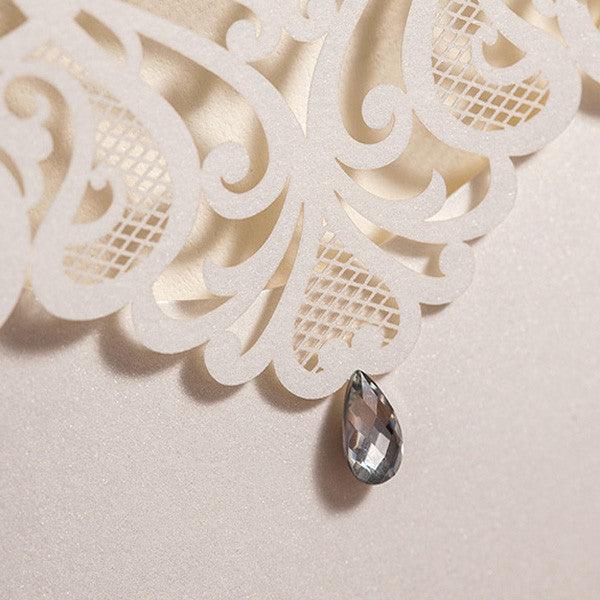 Uniuqe modern white laser cut pocket wedding invitations with rhinestone LC012_4