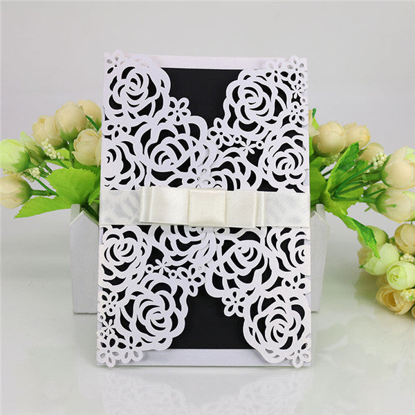 Vintage floral lace customized laser cut wedding invitations LC067_2