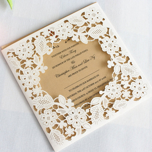 White floral rustic wedding invitation cards (2)