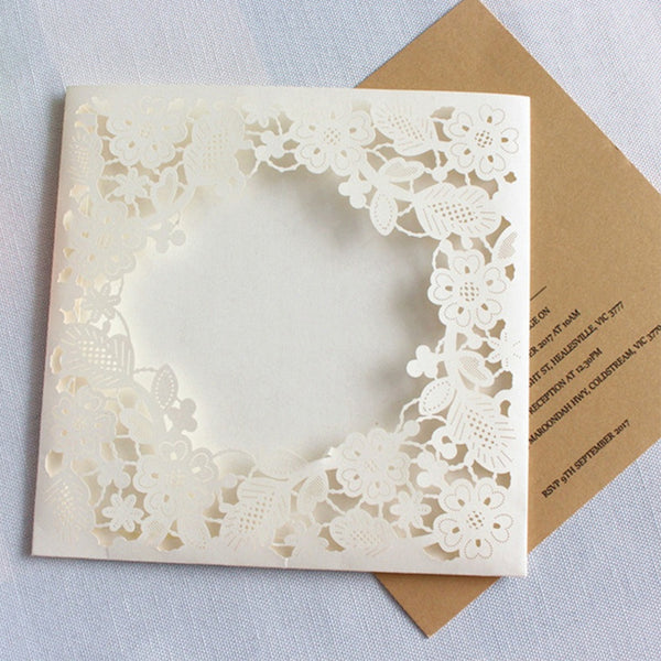 White floral rustic wedding invitation cards (4)