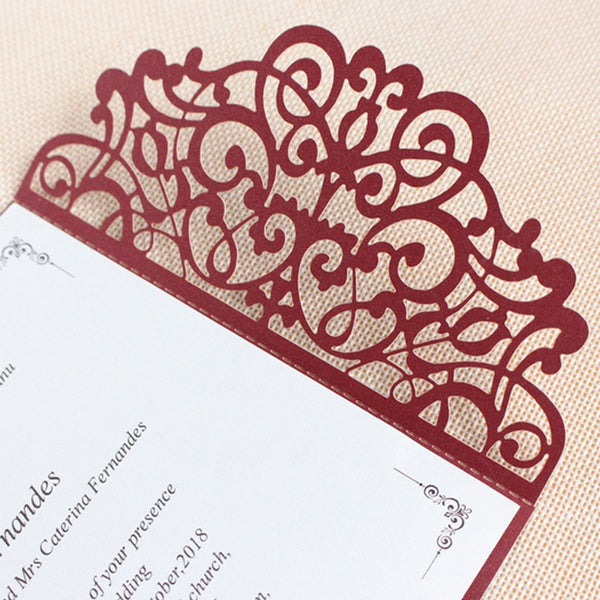 burgundy laser cut wedding invitations for fall and winter