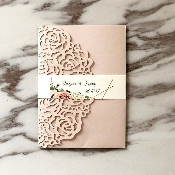 pink and sage wedding invitations with floral laser cut pockets (3)