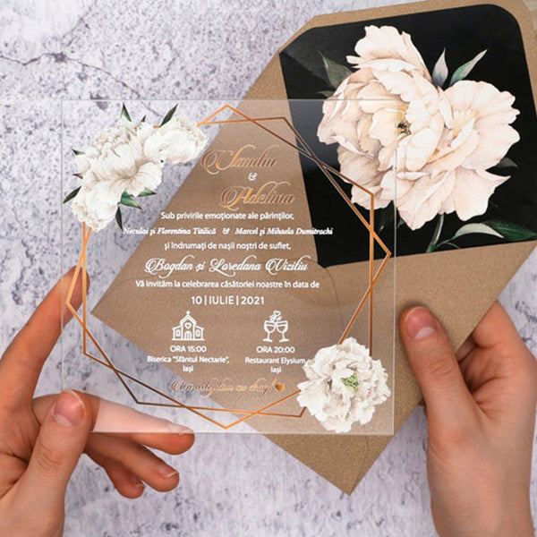 Acrylic Wedding Square Kraft Invitations with UV printing A009
