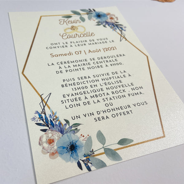 Burgundy Laser Cut Pocket Fold with Blue Floral Invitation LCZ226