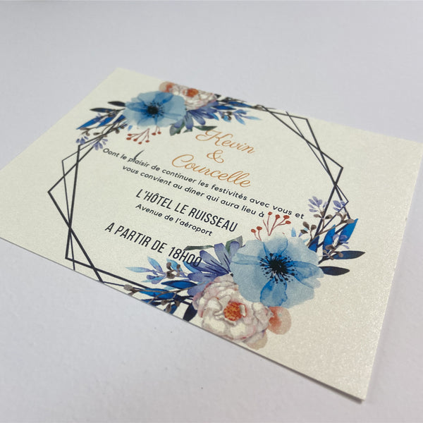 Burgundy Laser Cut Pocket Fold with Blue Floral Invitation LCZ226