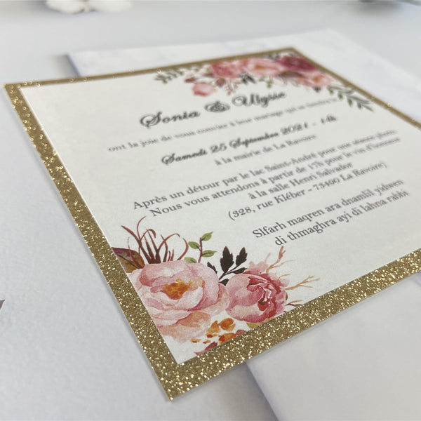 Chic Burgundy Pocket Wedding Invitation with Gold Foil Floral Design Insert LCZ224