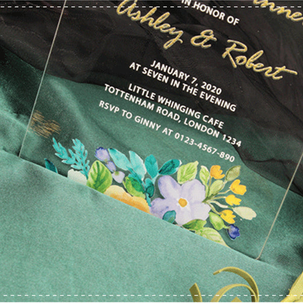 Clear Watercolor Floral Acrylic Wedding Invitations A048