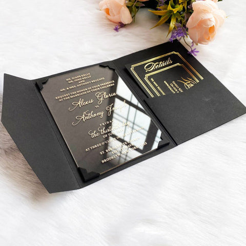 Luxury Clear Acrylic Wedding Invitations with Gold Foil A015