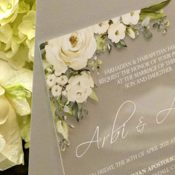 Elegant Clear Wedding Invitations with Floral Design A025