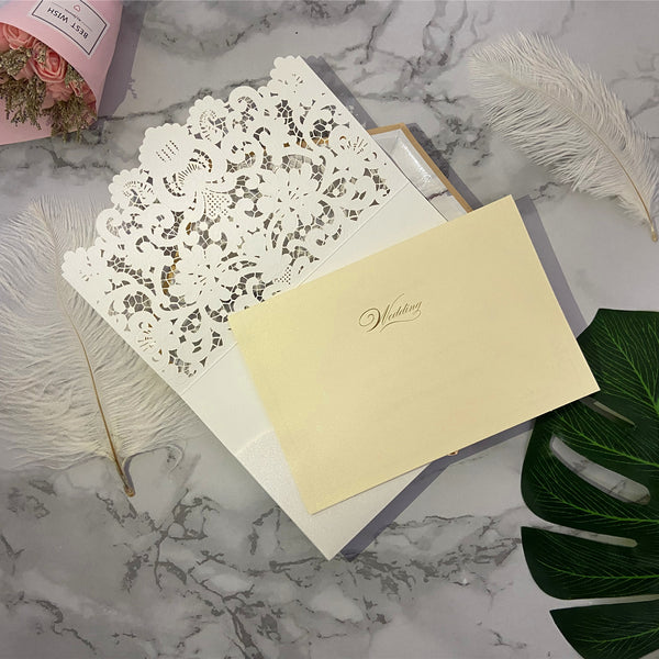 Elegant Ivory Floral Letterpress Wedding Invitation with Folded Design LCZ218