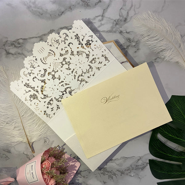 Elegant Ivory Floral Letterpress Wedding Invitation with Folded Design LCZ218