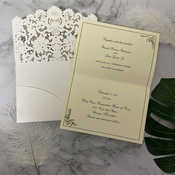 Elegant Ivory Floral Letterpress Wedding Invitation with Folded Design LCZ218