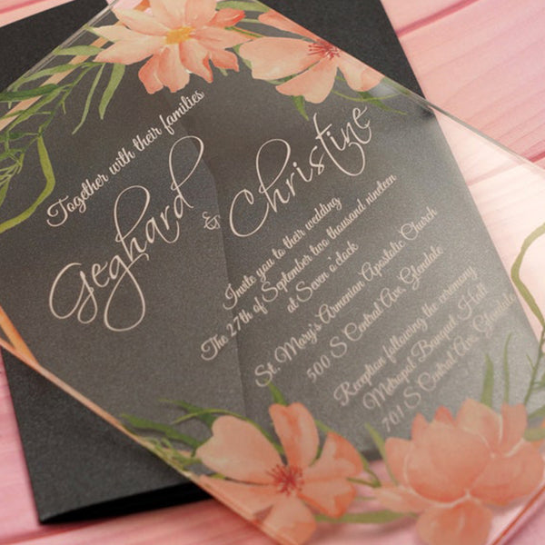 Refreshing Clear Acrylic Wedding Invitation with Peach Blssom A027