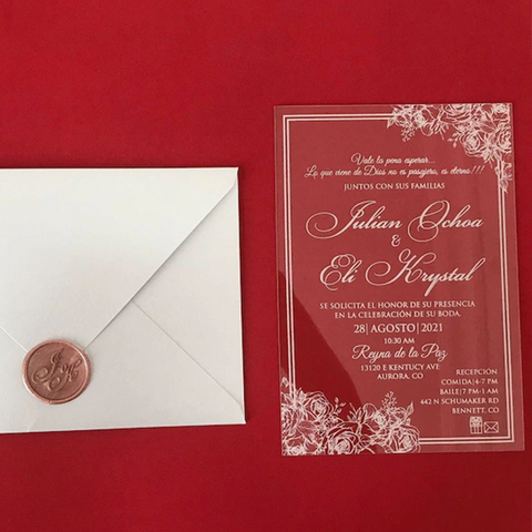 Simple Acrylic wedding invitation with White Printing A020