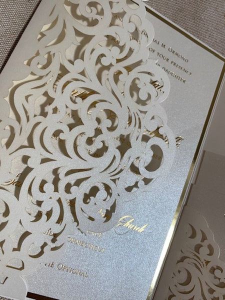 Ivory and Gold Foil Laser Cut Wedding Invitation LCZ192