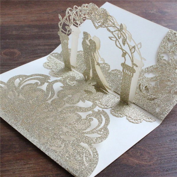 3D Champagne Wedding Invitations with Hollow Design (2)