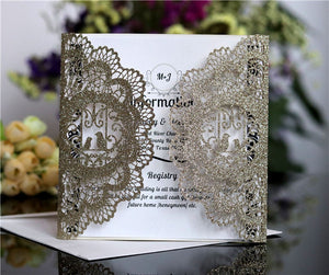 Affordable Glitter laser cut wedding invitations LC063_1