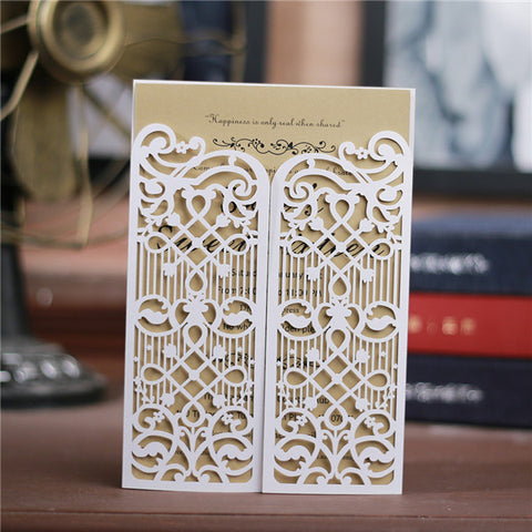 Affordable and vintage laser cut wedding invitations with door design LC038_1
