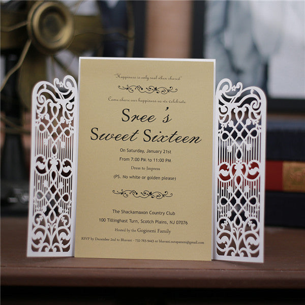Affordable and vintage laser cut wedding invitations with door design LC038_2