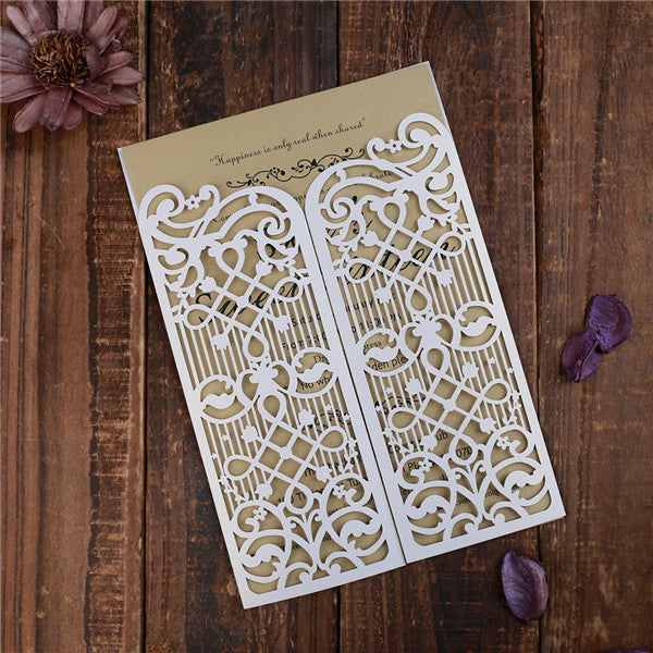 Affordable and vintage laser cut wedding invitations with door design LC038_3